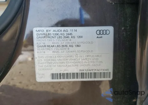 2015 Audi Q5 Premium Plus z USA, uszkodzony, nr VIN WA1LFAFP7FA073045